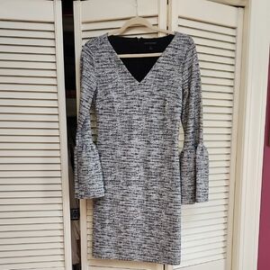 Banana Republic Blacj and White Sheath Dress with Bell Sleeves Fully Lined